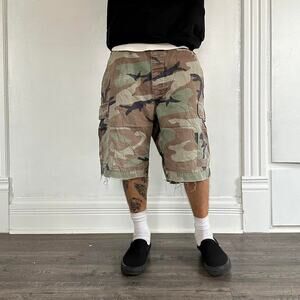 Vintage Camo Thrashed Cargo Utility Faded Long Shorts Capris